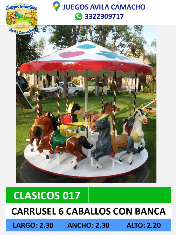 carrusel 6 figuras con banca caballos